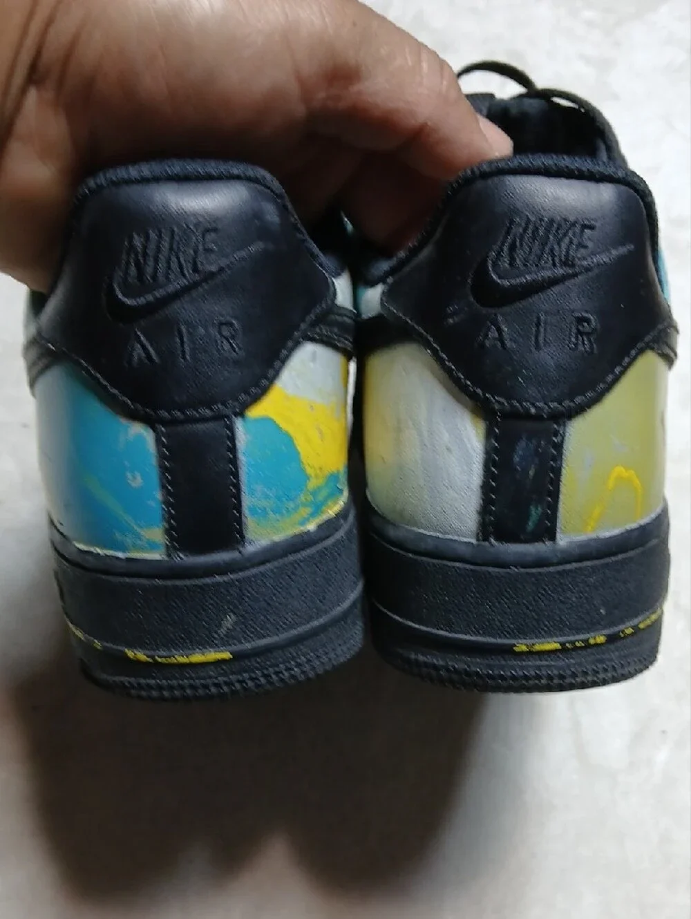 Nike Air Force 1 Custom Mede  Low-Top Sneakers - Blue, Yellow & Black Size 9
